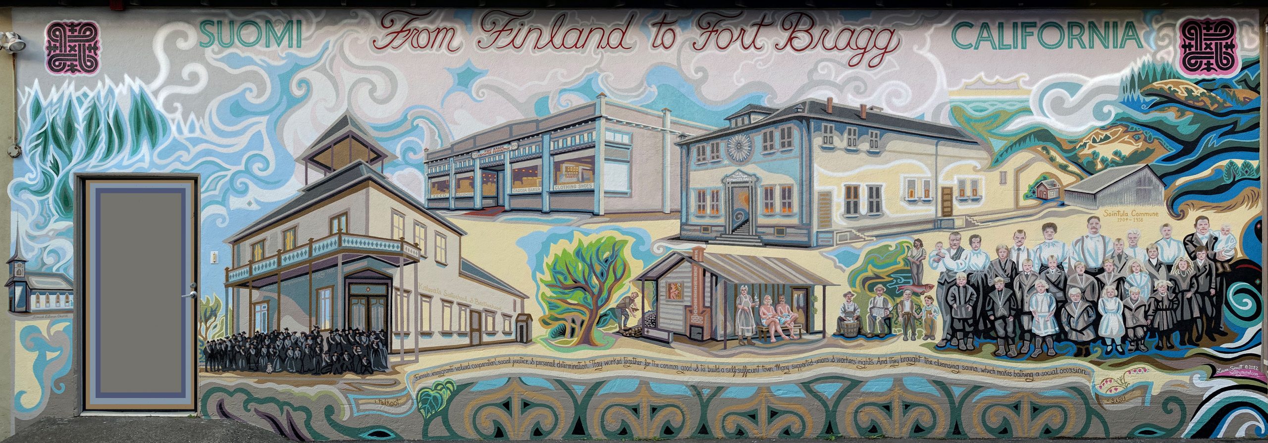 A new history mural illustrating the rich culture of Finnish immigrants to Fort Bragg, on the northern California coast. 