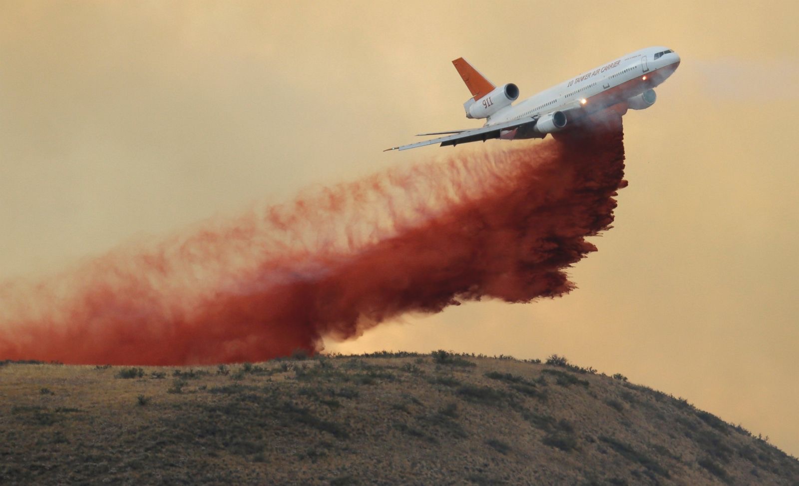 Air tanker dropping fire retardant on the Mendocino Complex fire in 2018.